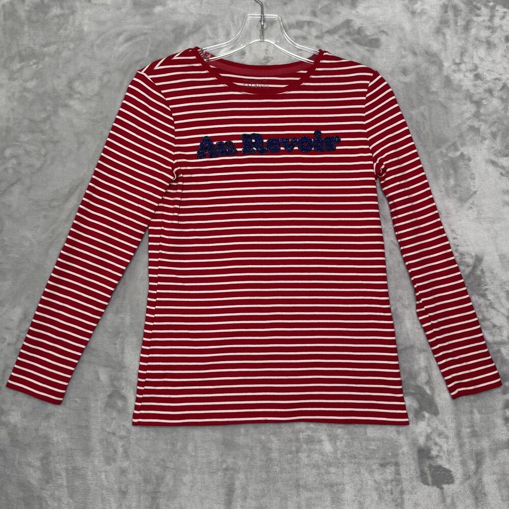 Talbots Shirt Womens Petite Small Red White Stripe Long Sleeve Beaded Au Revoir